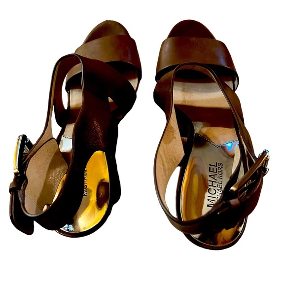 MICHAEL Michael Kors Carla Brown Leather Platform Sandals Size 9.5M - Picture 4 of 9